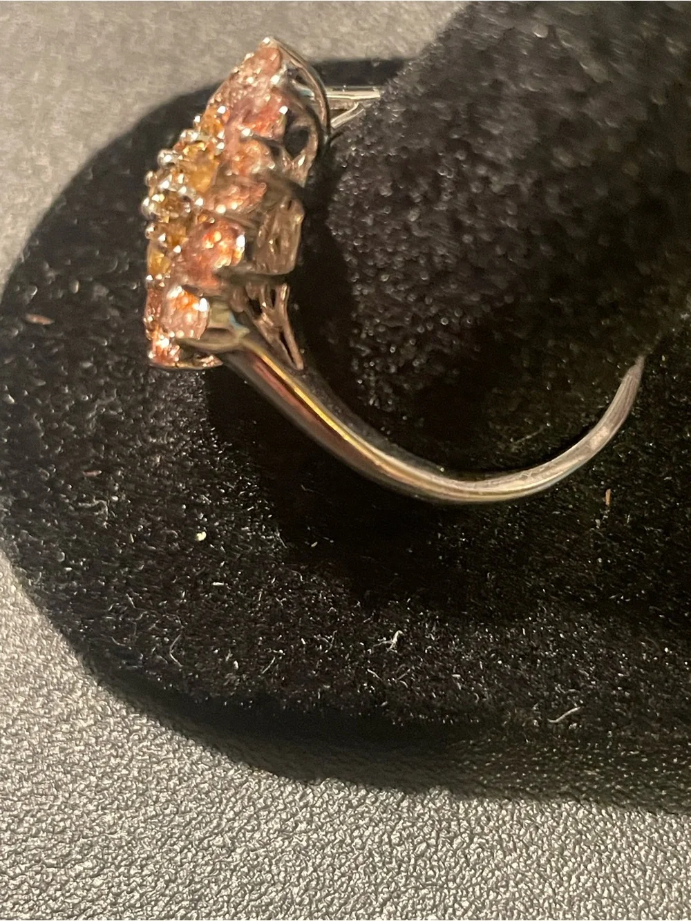 Sterling Floral Cluster Ring with Peach and Yellow Stones